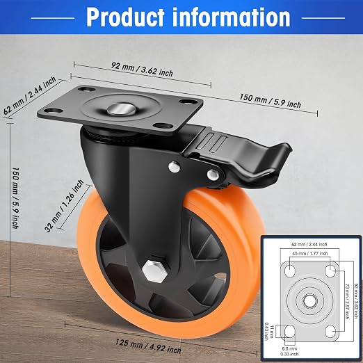 5" Swivel Plate Casters, 1400Lbs Capacity - Image 2