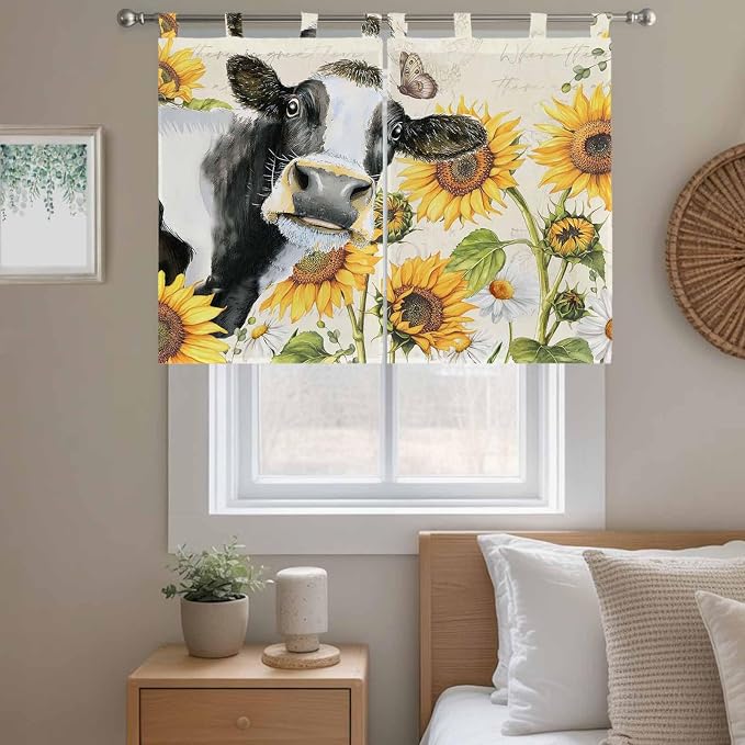 Yellow Sunflowers Kitchen Curtains 45 Inch Length, Short Cafe Window Curtains - Image 9