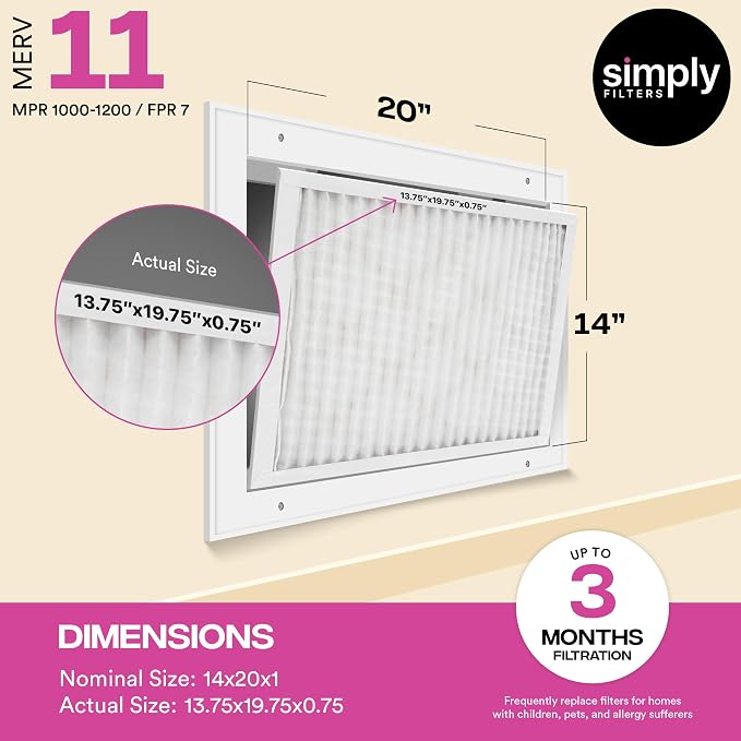 Simply 14x20x1 Air Filter, MERV 11, 4 Pack, - Image 3