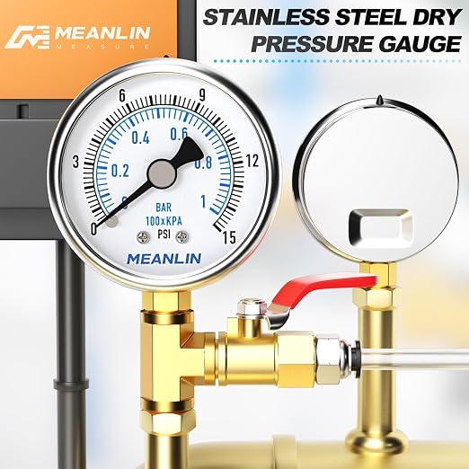MEANLIN MEASURE 0~15Psi Dry Low Pressure Gauge Stainless Steel 1/4" NPT 2" FACE - Image 7