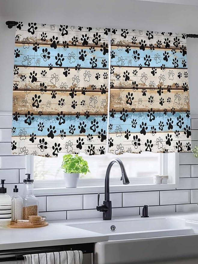 Sheer Curtains 54 Inch Length, Vintage Farmhouse Rustic Wooden Grain Privacy - Image 5