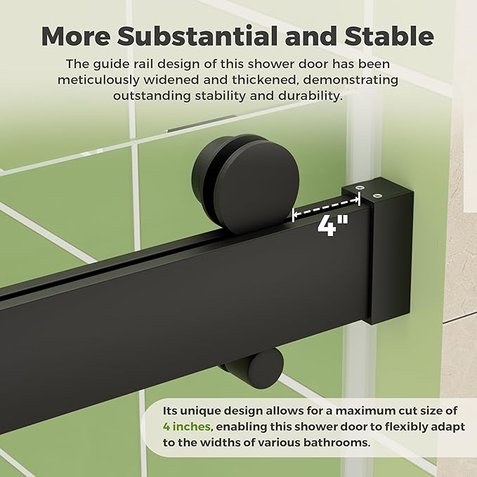 DELAVIN 44-48" W x 75" H Double Sliding Shower Door, Black Shower Door, 1/4" (6mm) SGCC Tempered Glass, Noiseless Shatterproof Shower Doors with Square Rail, Stainless Steel, Aluminum