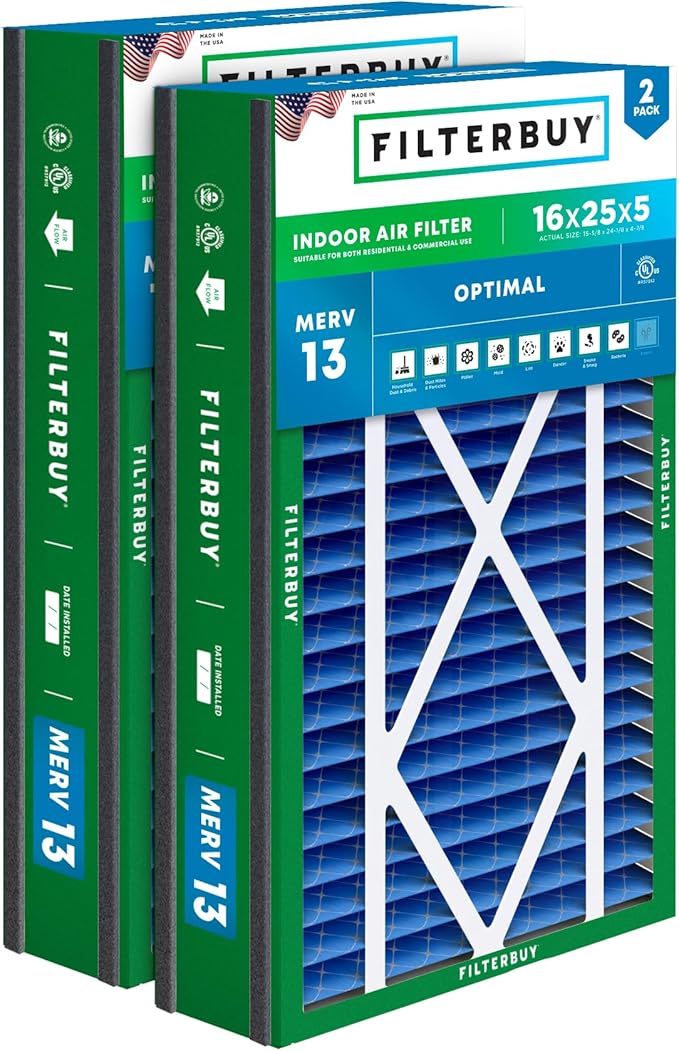 Filterbuy 16x25x5 Air Filter MERV 13 Optimal Smoke & Allergy Defense, by Filterbuy