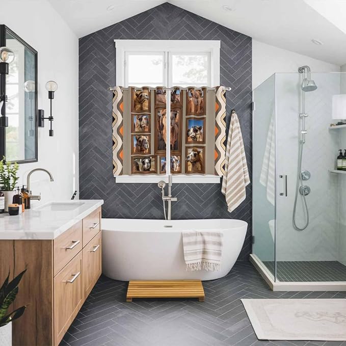 2 Panel Kitchen Cafe Curtains, Desert Camels Sunlight Filtering Nature Air - Image 3