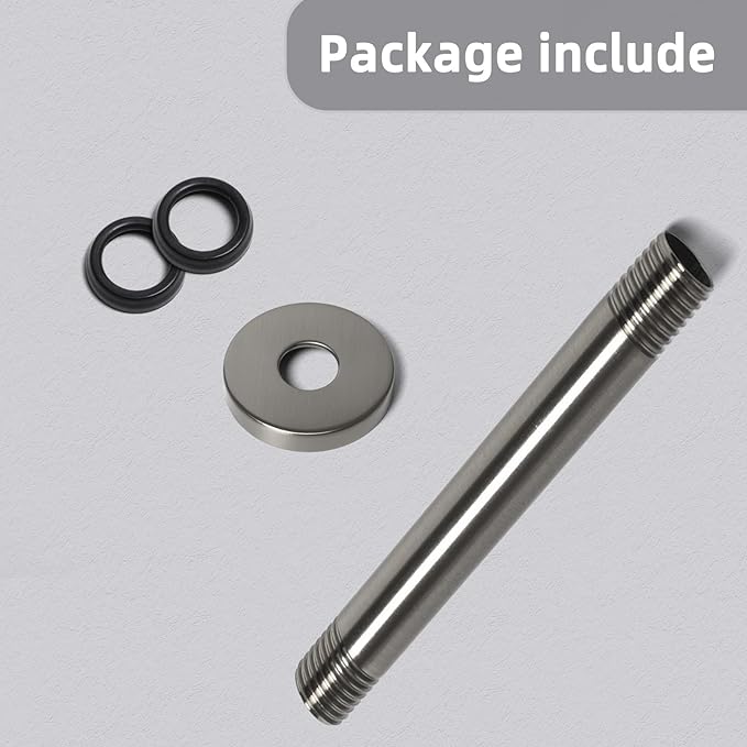 6 Inch Shower Arm with Flange, Ceiling Mounted Shower Head Extension Arm, 1/2 NPT Straight Arm for Rain Shower Head, Stainless Steel Shower Head Extension Replacement Pipe Arm, Brushed Nickel