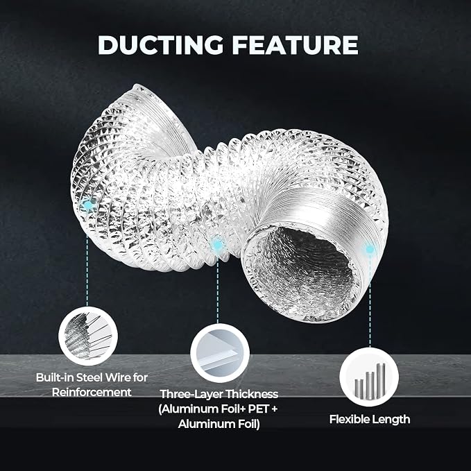 iPower 4 Inch 195 CFM Inline Fan, Air Carbon Filter and 8 Feet Ducting - Image 7