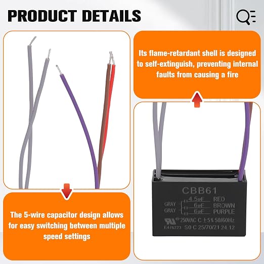 Podoy Ceiling Fan Capacitor CBB61 - Image 4