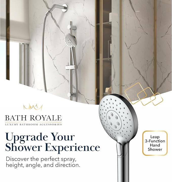 BATH ROYALE Handheld Shower Head, Detachable High Pressure & 3 Spray Modes, Matte Black