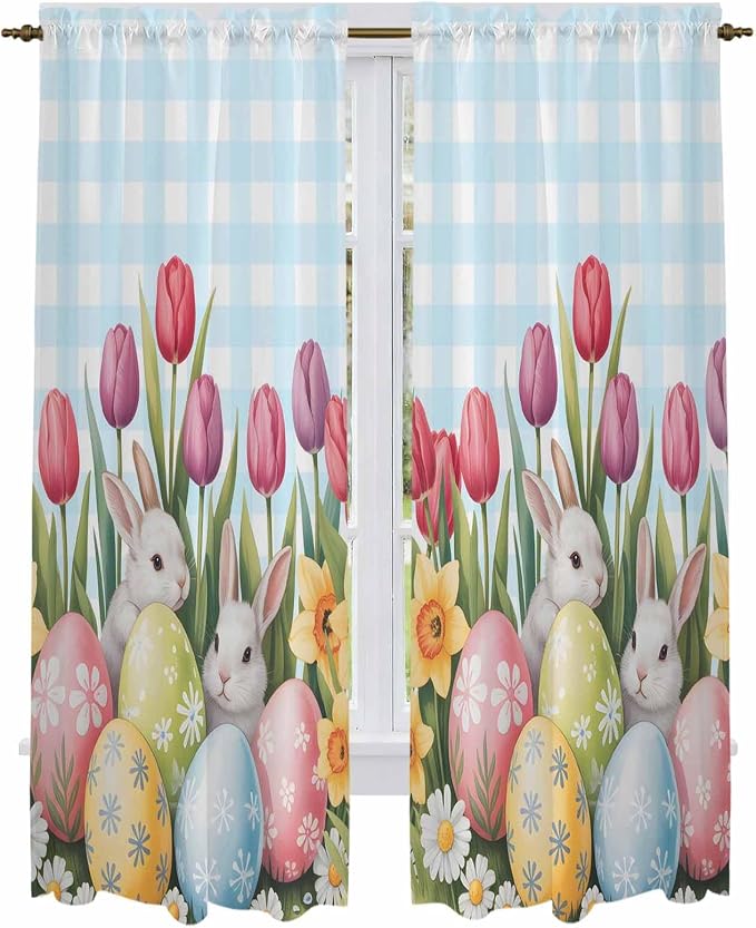 Easter Window Curtains 72 Inch Long 2 Panel Set, Rod Pocket Long Curtains & - Image 2