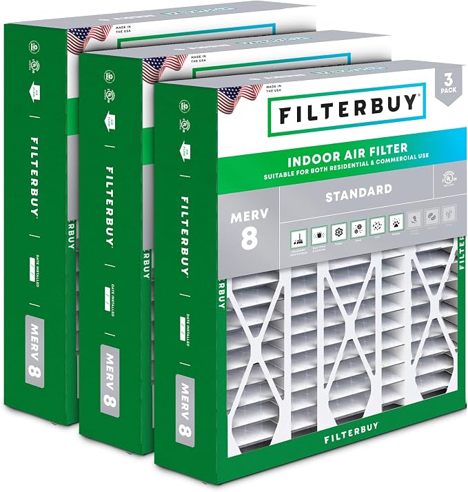 Filterbuy 20x25.25x3.5 Air Filter MERV 8 Essential Dust & Allergy Defense by Filterbuy