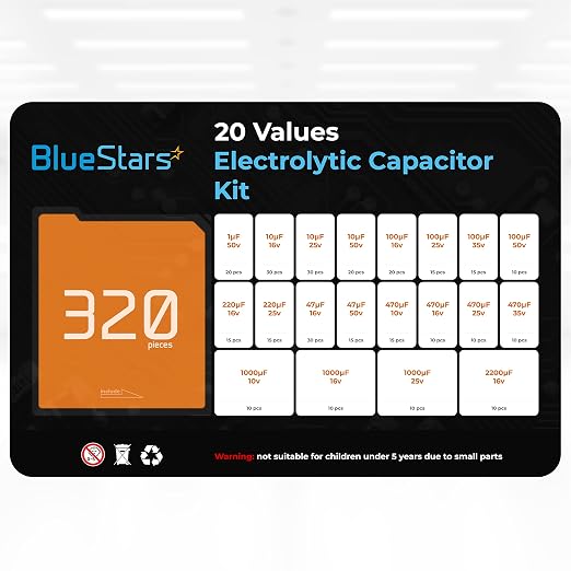 BlueStars 20-Value 320pcs Aluminum Electrolytic Capacitor Assortment Box Kit - Image 2