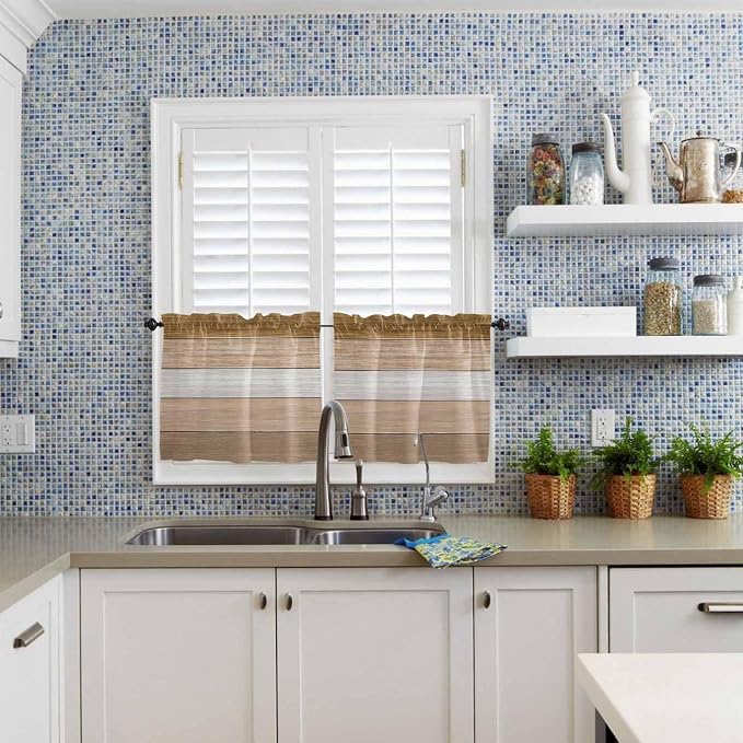 Retro Farm Wood Board Window Valance Curtains, 2 Panel - Image 9