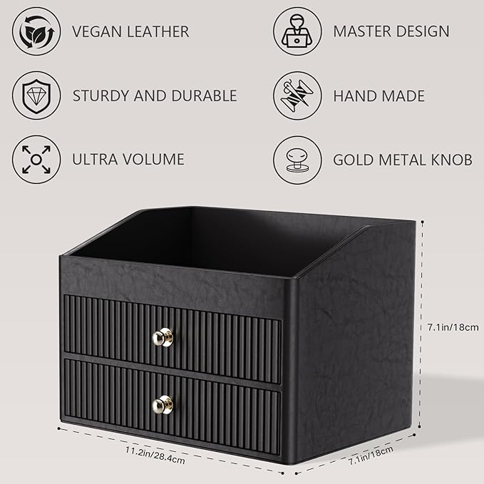 Make up Organizers for Vanity,Leather Makeup organizer for Vanity,Large Capacity Black Vanity Storage for Nail Polish,Bedroom,Bathroom,Gifts for Mom,Unique Gifts for Women