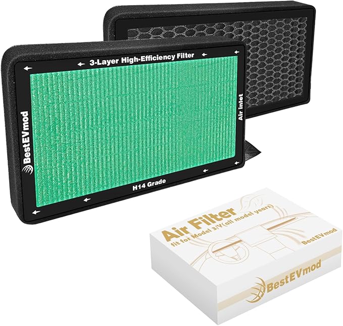 BestEvMod 2 Pack Upgraded Tesla Model 3/Y Cabin Air Filter Replacement HEPA Air by BestEvMod