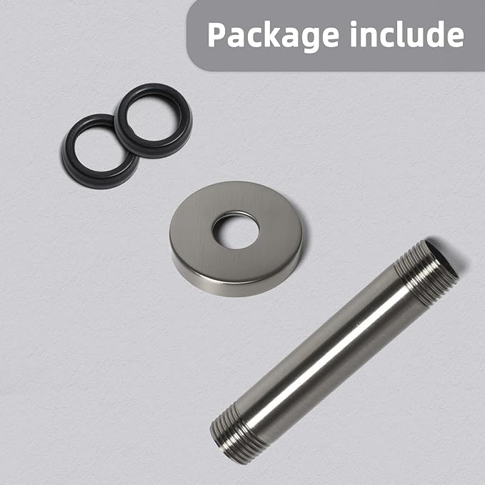 4 Inch Shower Arm with Flange, Ceiling Mounted Shower Head Extension Arm, 1/2 NPT Straight Arm for Rain Shower Head, Stainless Steel Shower Head Extension Replacement Pipe Arm, Brushed Nickel