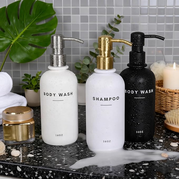Set of 3 Shampoo and Conditioner Dispenser - 16oz Durable Shower Soap Dispenser and Shampoo Bottles - Easy to Refill Bathroom Decor