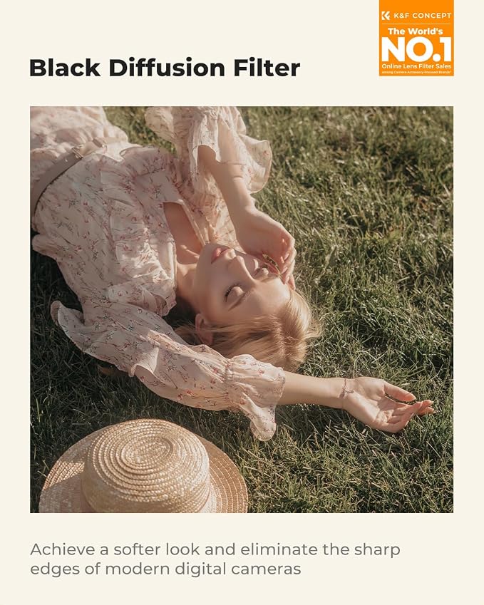 K&F CONCEPT 72mm Black Diffusion 1/4 Filter Mist Cinematic Effect Filter - Image 2