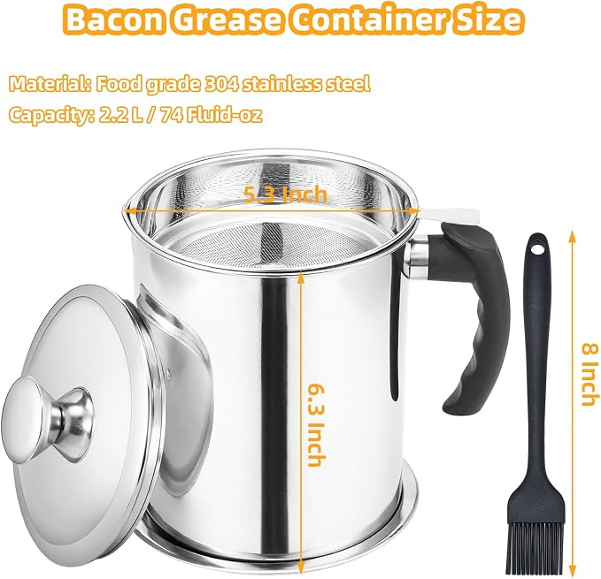 Kaemi 2.2L / 74OZ Bacon Grease Container - Image 5