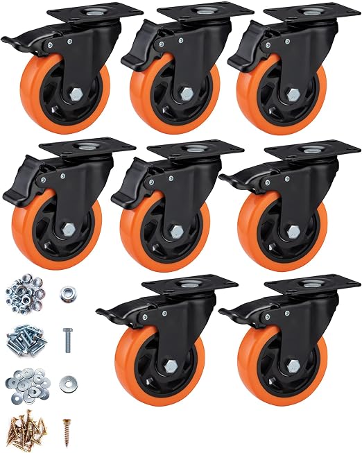 4" Caster Wheels, Casters Set of 8 Heavy Duty by ATrustedCasterWheelsBrand