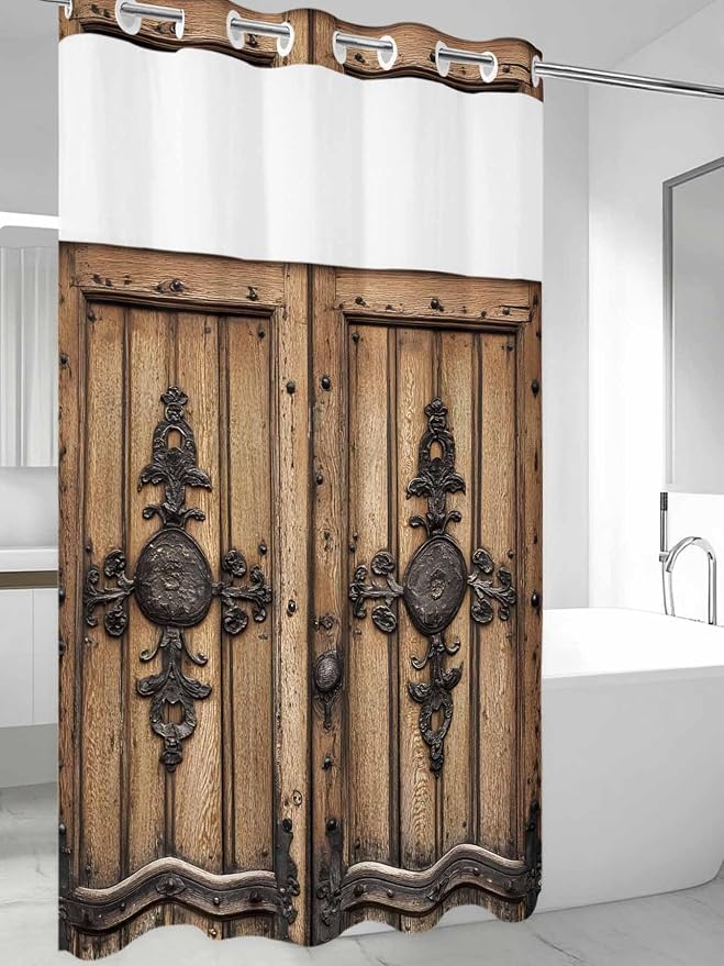 Wood Barn Door No Hook Shower Curtain - Image 4