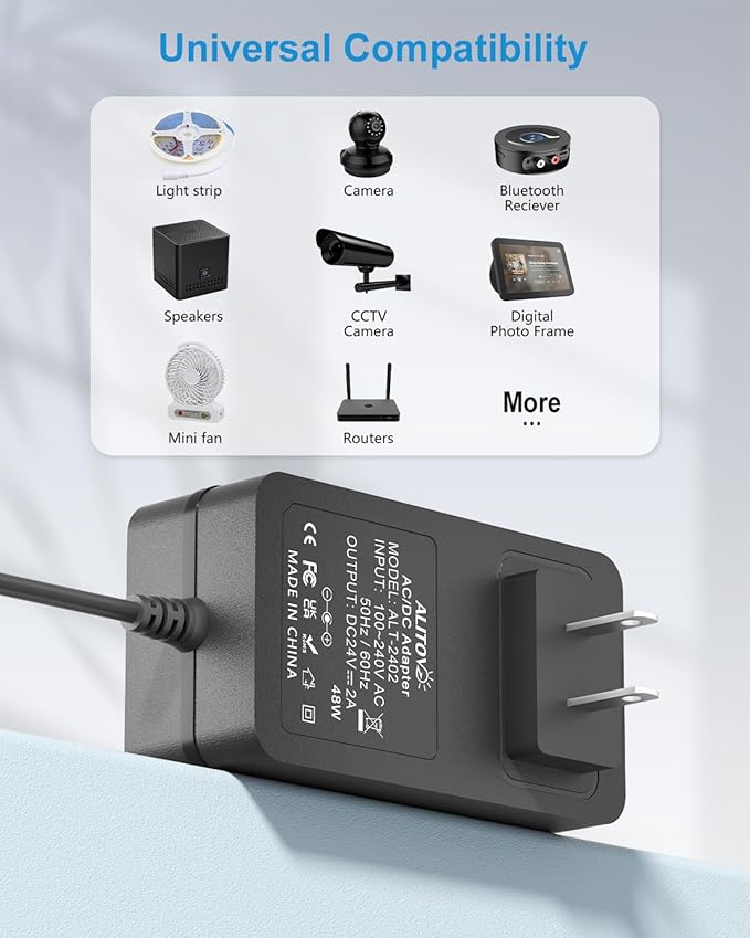 ALITOVE 24 Volt Power Supply 2A 48W 24V Transformer Power Cord AC to DC Adapter - Image 6