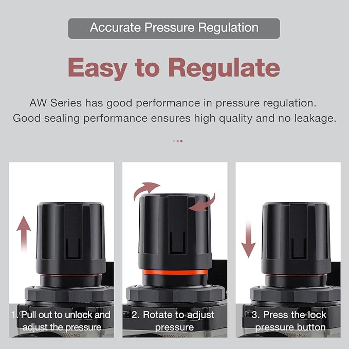 SNS 1/4''NPT Compressed Air Compressor Pressure Filter Regulator Piggyback Combo - Image 2