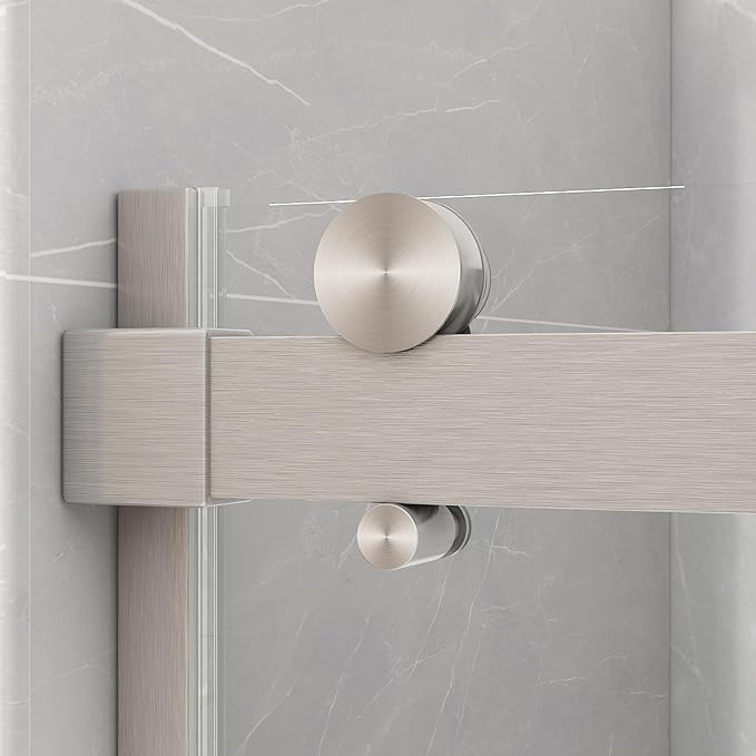 Sunrosa Semi-Frameless Glass Shower Door, 51-55" W x 76" H Single Sliding Shower Door with Tempered Glass 5/16"(8mm), Brushed Nickel