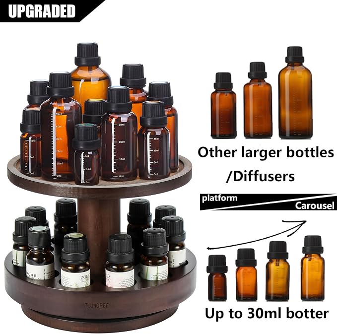 TJ.MOREE Bamboo Essential Oil Organizer 2-Tier Carousel Holder Black Walnut | - Image 2