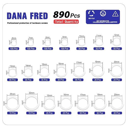 890pcs White O-Rings Assortment Kit, OD:6-20mm White Plastic Rubber O Ring - Image 2