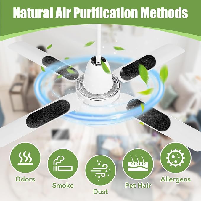 12 Pcs Ceiling Fan Filters for Blades, Activated Carbon Air Purifier Pads - Image 2
