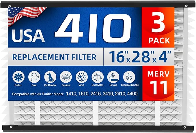 3 Pack, 410 Replacement Air Filter, Nominal Size: 16x25x4, Actual Size: by Luxunik