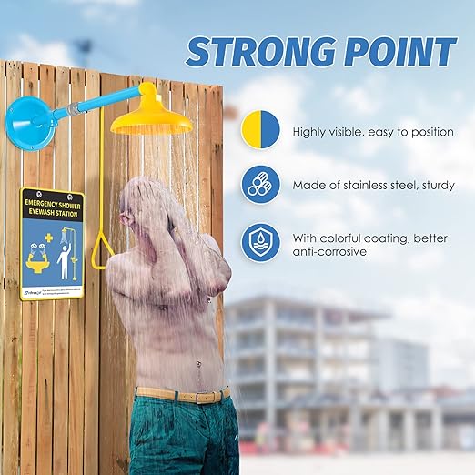 Emergency Shower Station Safety Shower Outdoor Horizontal/Wall Mounted Drench Shower for Emergency Shower, Highly Visible Color