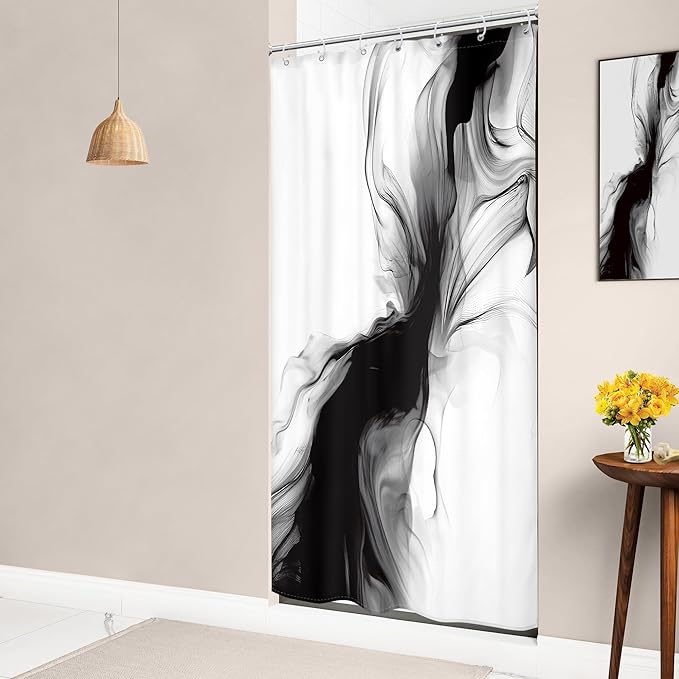 Cinbloo Small Stall Narrow RV Shower Curtain 36Wx72H Black and White Marble Abstract Modern Ombre Grey Grey Bathroom Curtain Set Minimalist Chic Simple Cool Neutral Bath Bathroom Accessories Decor