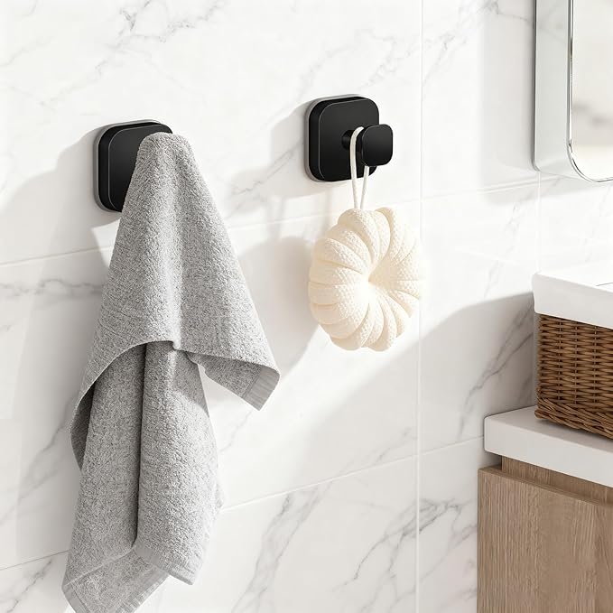 Shower Hooks for Inside Shower,Reusable Suction Cup Hooks for Glass Window,Mirror,Removable Towel Hooks for Bathroom,4 Pack(Black)