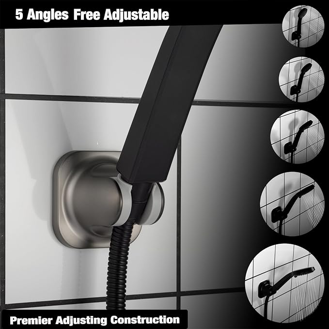 Hand held Shower Head Holder Wall Mount - Adjustable in 5 Positions - Dual Mount Option (Screw/Adhesive), Bathroom Shower sparyer Holder - Brushed Nickle