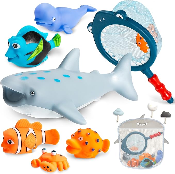 No Hole Mold Free Baby Bath Toys for Toddlers 1-3, Water Toys for 6-12 Months Infants with Storage Bag, Baby Shark Toys for Pool, Bathtub, Beach, Shower, Tub,Ideal Gifts for Kids Boys and Girls
