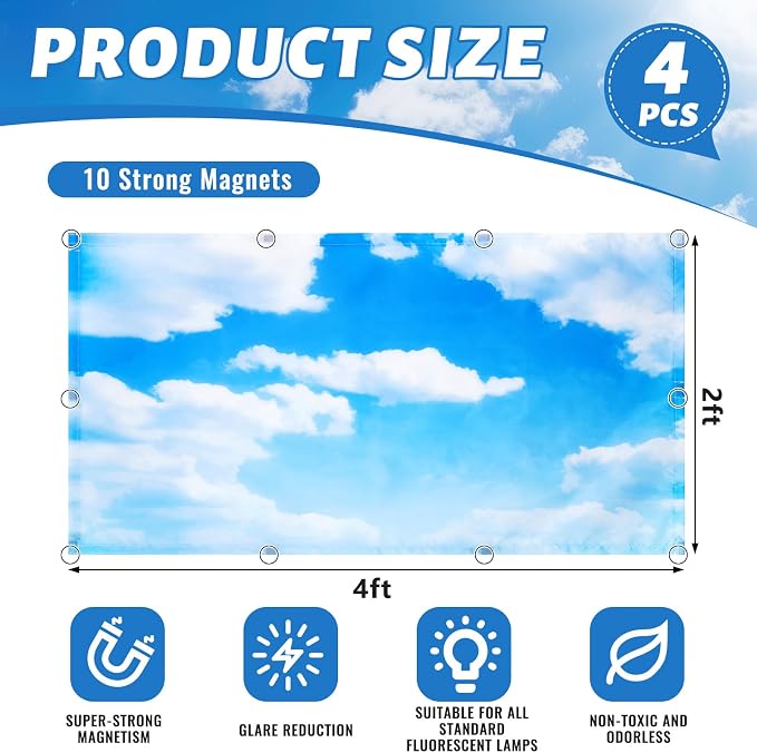 Hortsun 4 Pack Fluorescent Light Covers 4 x 2 Feet Magnetic Light Cover - Image 2