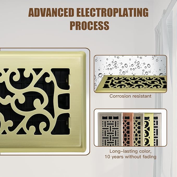 2 Packs Floor Vent Air Register 4X10 Inch Brushed Gold Color Floor Register - Image 7