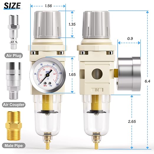 TAILONZ PNEUMATIC 1/4 Inch NPT Air Filter Pressure Regulator Combo Piggyback - Image 2