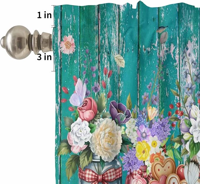 Kitchen Curtains Tiers and Valance Set of 3, Spring Flowers Light Filtering - Image 5