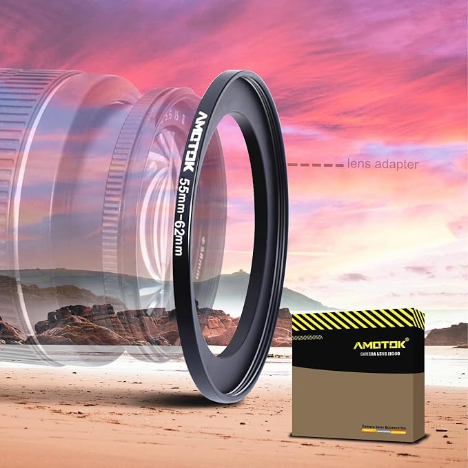 55mm Lens to 62mm Camera Lens Adapter, 55mm to 62mm Filter Step-up Ring Adapter by AMOTOK