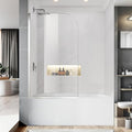 Bathtub Shower Glass Panel, 34" W X 58" H Tub Shower Door Fixed Glass Doors in Silver with 1/4"(6mm) Clear Tempered Door, Simple Shower Door Panel Easy to Install for Bathroom