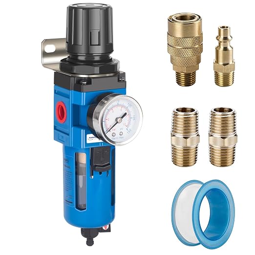 NANPU 1/2" NPT Compressed Air Filter Regulator Combo Piggyback, 5 Micron Brass by NANPU