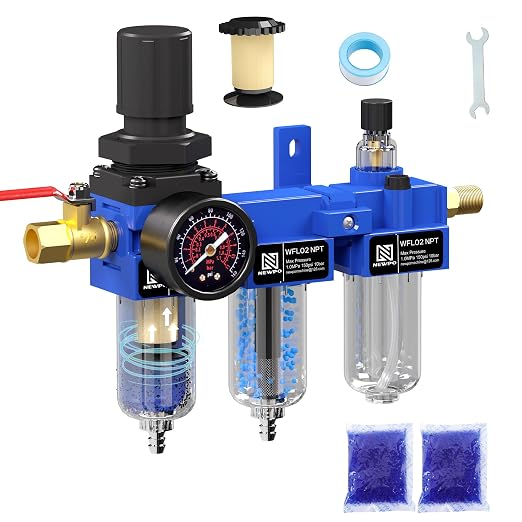 NEWPO 1/4" NPT Compressed Air Filter Regulator Lubricator Combo, Water/Oil Trap by NEWPO