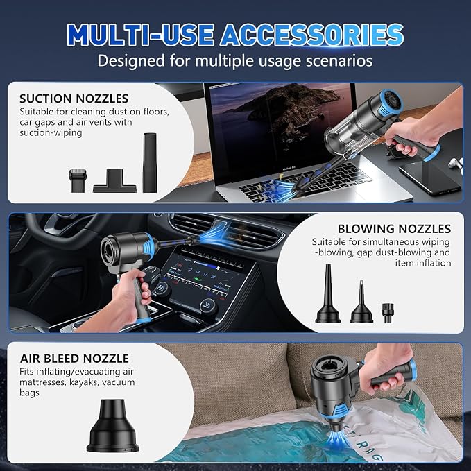 KMM Handheld Car Vacuum Cleaner, 16000PA Air Duster & Vacuum Cleaner, 120W High - Image 6
