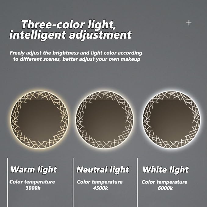Bathroom Mirror with LED Lights, Wall Mirror with Touch Sensor, Round Mirror - Image 5