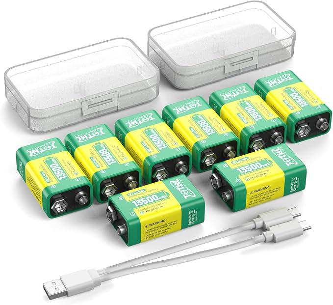 9V Battery for Smoke Detector, USB Rechargeable 9V Lithium Batteries by TQTHL
