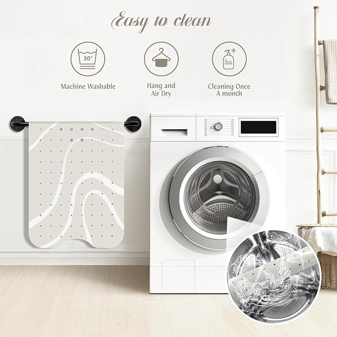 SHUCHING White Minimalist Lines Bath Mat for Tub Non Slip-40 X 16Inch, Bathtub Mat Anti Slip, Extra Long Shower Mat for Bathroom Mold Free, Machine Washable