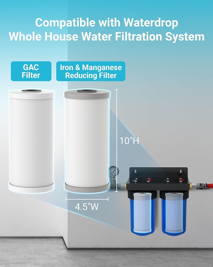 AQUA CREST 10"x 4.5" Whole House Carbon Water Filter, Iron & Manganese Reducing - Image 2