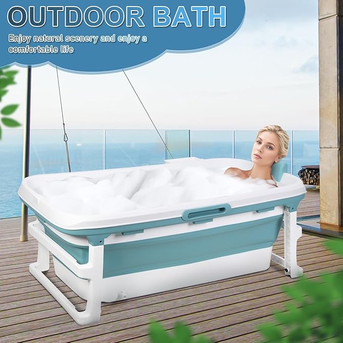 Portable Folding Bathtub for Adults, 51" Foldable Soaking Tub with Thermal Cover & Massage Roller, Large Collapsible Bathtub Freestanding, Ice Bath Tubs for Cold Plunge Spa Home Camping Trave